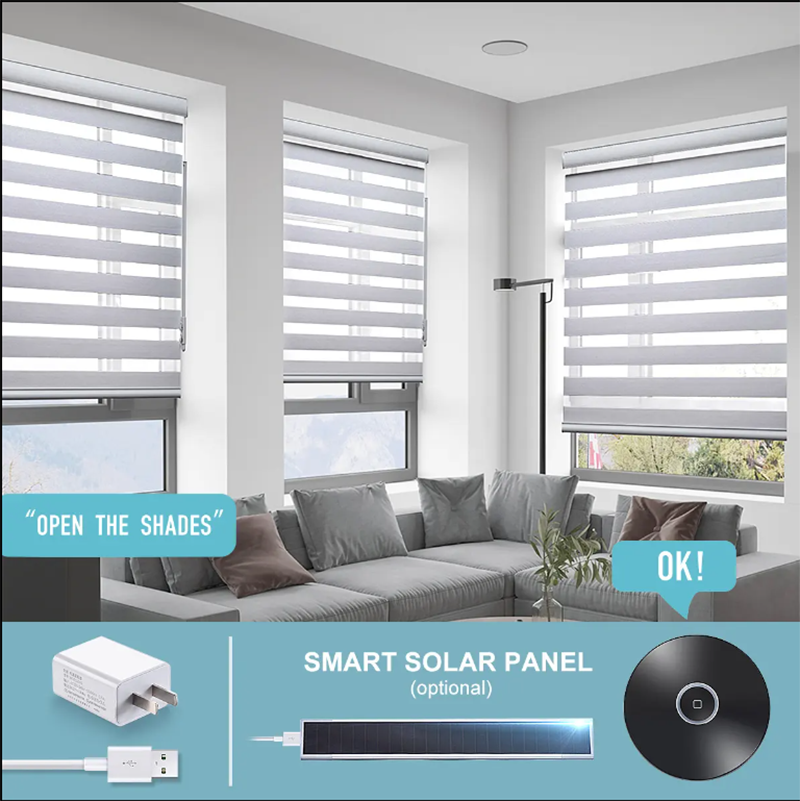 Customized Size New Blackout Day Night Polyester Motorised Slide Zebra Blinds for Window Zebra Shades